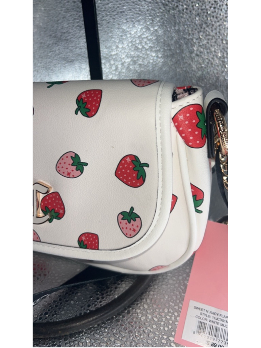 Women's Juicy Couture Crossbody Bag One Size White Red Strawberry Print - Picture 5 of 6